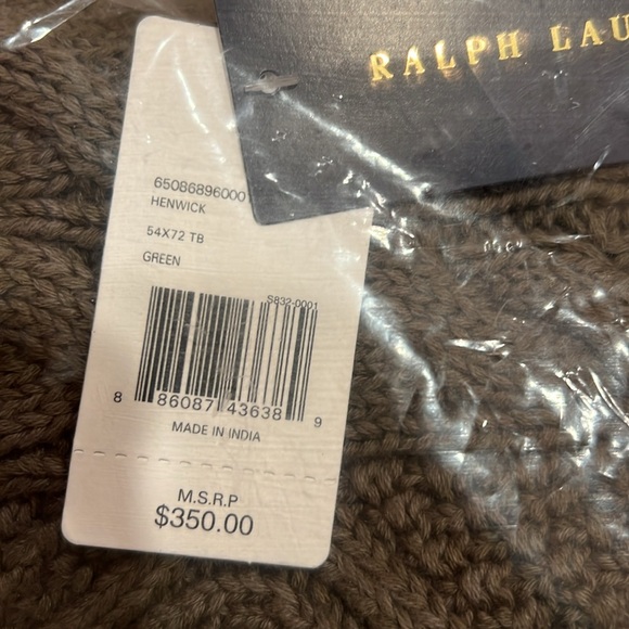 COPY - RALPH LAUREN HOME HENWICK COTTON CABLE KNIT THROW BLANKET $350 GREEN 54x… - Picture 4 of 4